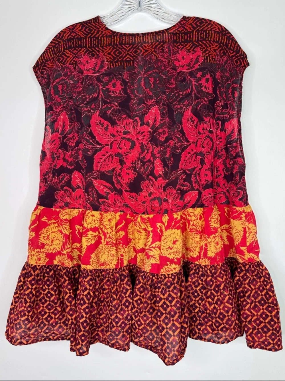 Free People Gotta Have You Tunic Red Floral Top Size Small
